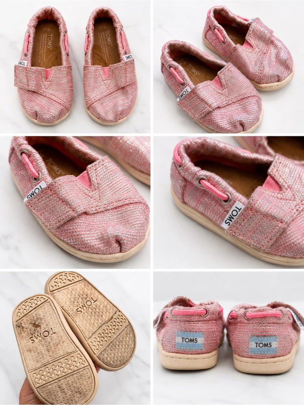 TOMS Kids Pink & Silver Sparkle Slip-On Shoes ✨